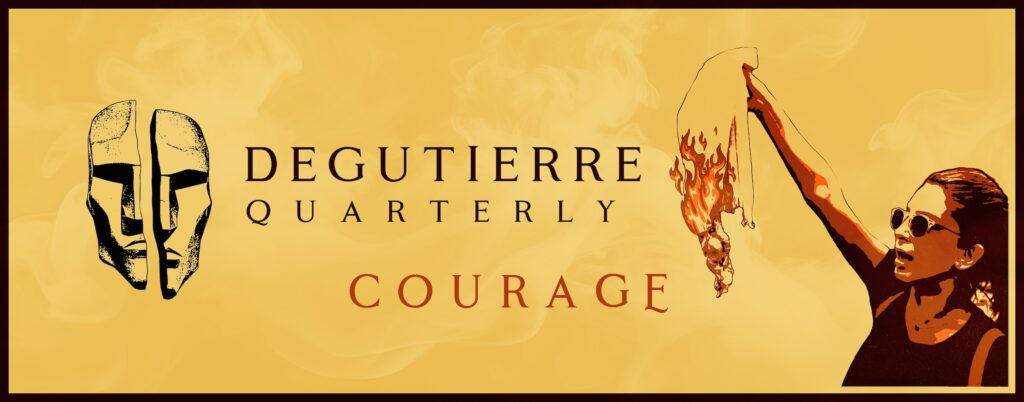 Degutierre quarterly - Summer 2024 issue on courage featuring woman burning her hijab in protest